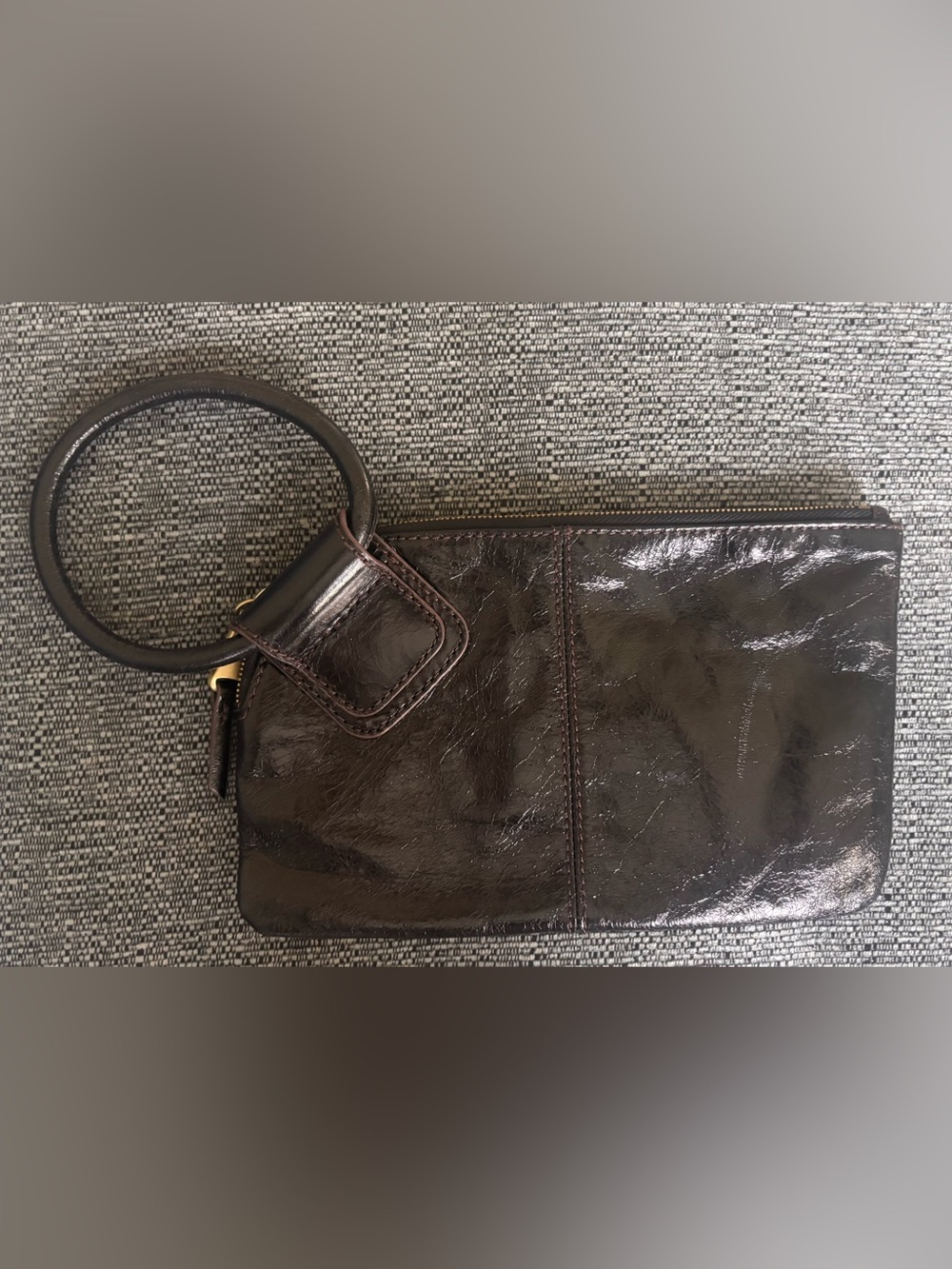 HOBO Sable Wristlet Polished Black Leather Clutch – Black